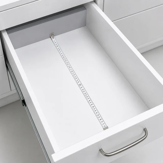 Measure the clear internal depth of a dental drawer from inside front to inside back.